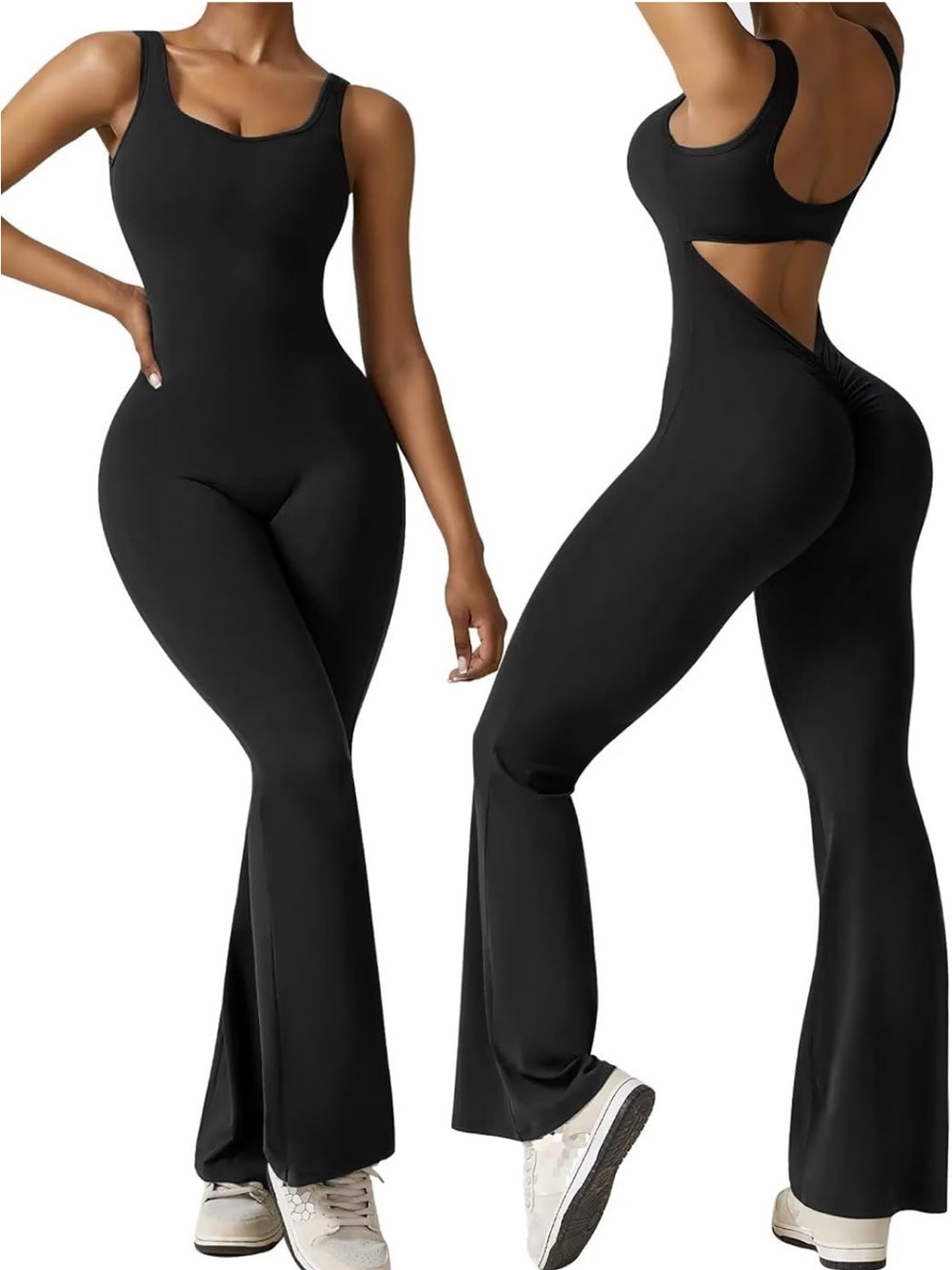 💕Black Sexy Backless Butt Lifting Cutout Flare Jumpsuit💕